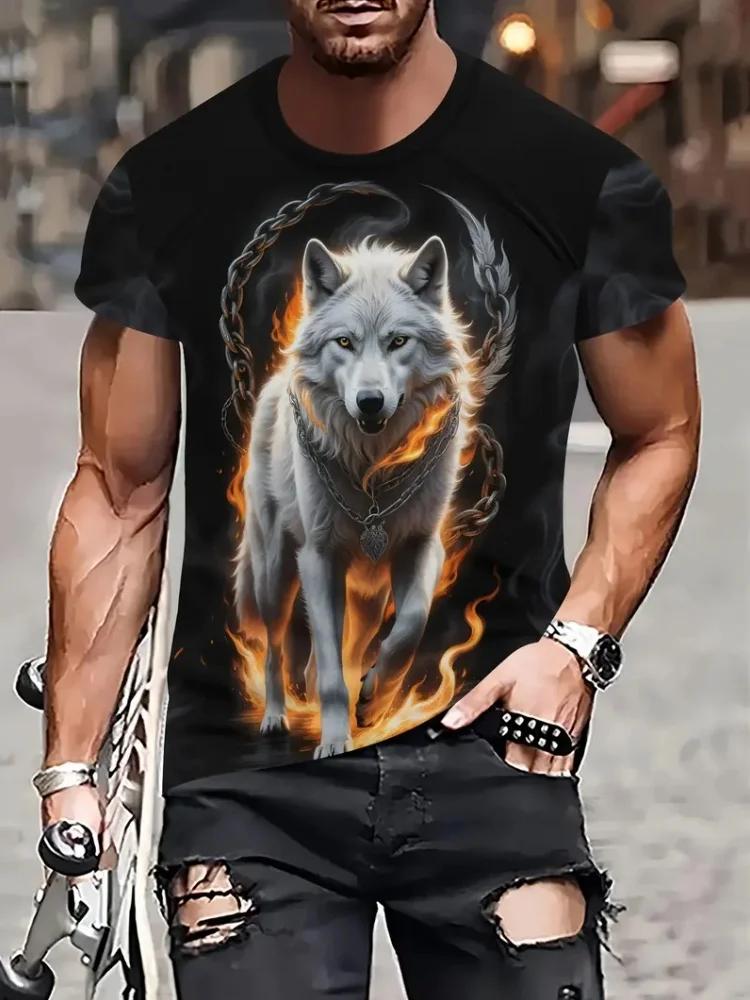 Fashion Street Style Men's Crew Neck T-shirt Fierce Wolf Graphic T Shirts for Men 3d Printed Breathable Tops Summer Casual Tees