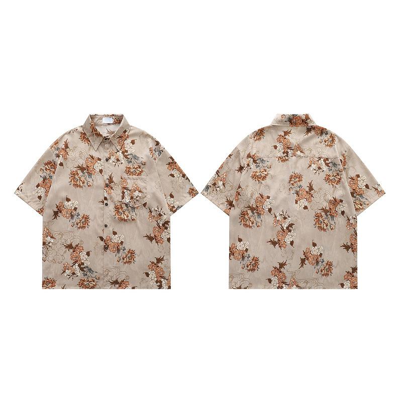 Hong Kong style retro oil painting printed shirt short sleeve male and female teenagers summer design sense niche bf lazy style shirt