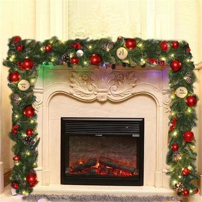 Pre-Lit Christmas Garland with Red Ornaments and Pine Cones, Battery Operated, 9 Feet for Indoor and Outdoor Decoration