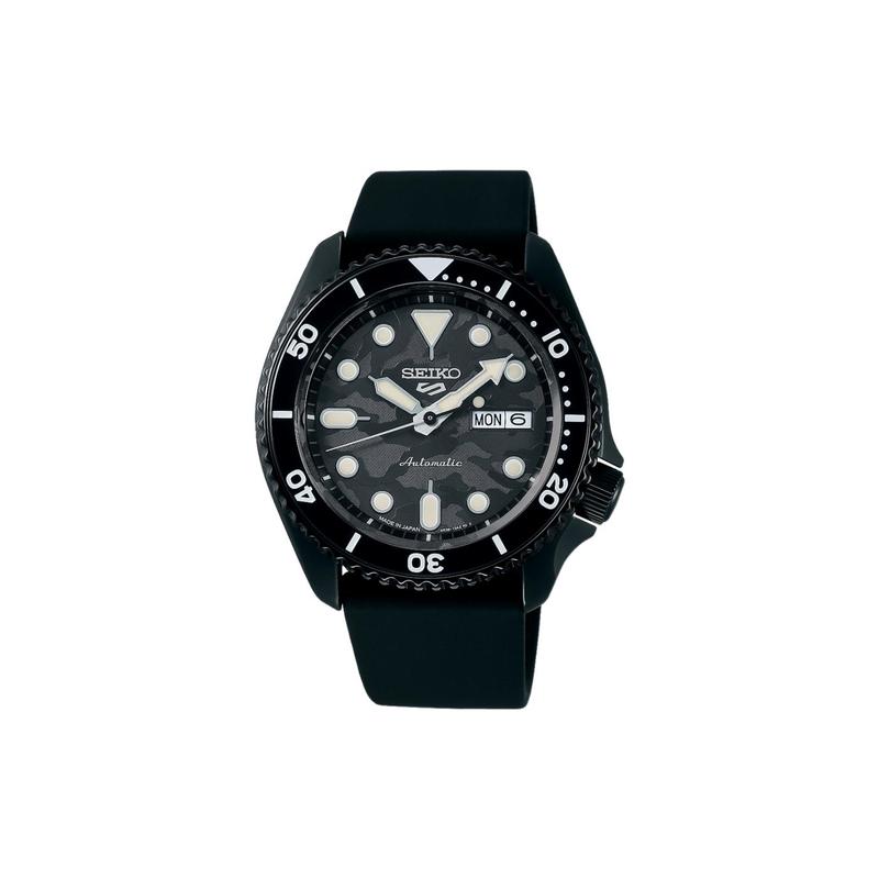 SEIKO 100m waterproof Automatic silicone strap men s watch black dial SBSA175 чёрный