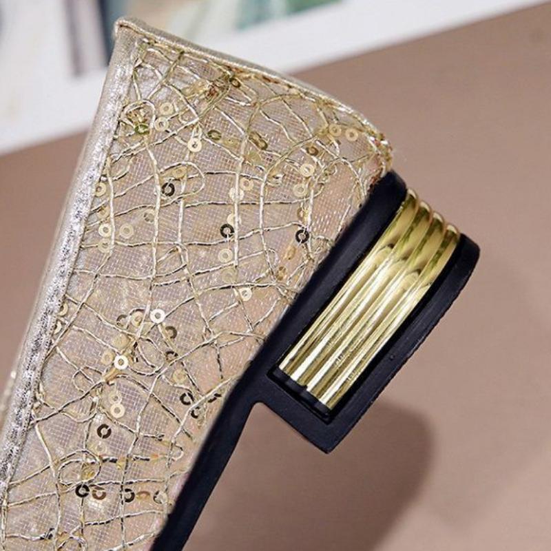 Women Thick Heel Sandals Ladies Mesh Hollow-out Pointed Single Shoes Children Middle Heel Work Shoes Footwear