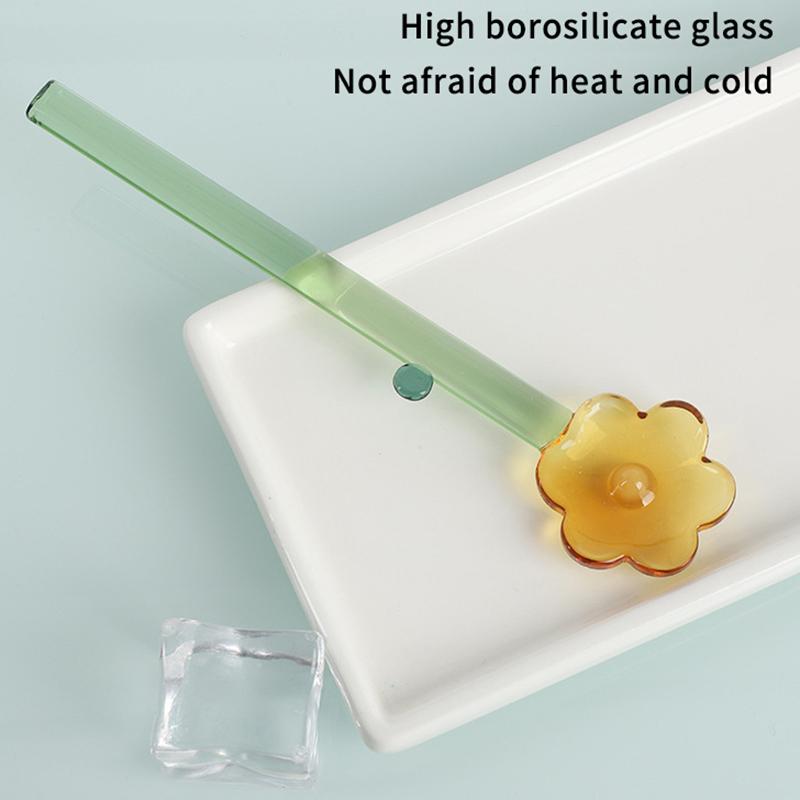 Cucchiaio di Vetro con Manico Lungo Cucchiaio da Dessert in Vetro Trasparente Creativo a Forma di Fiore Colorato Cucchiaio Agitatore per Caffè Bastoncino Bar