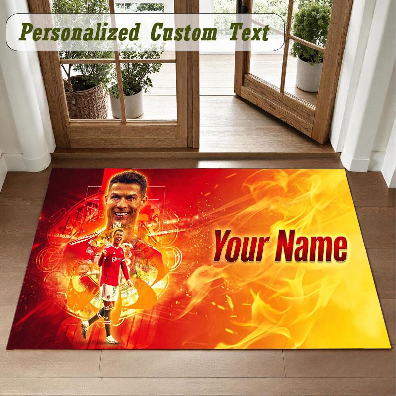 Crystal Velvet Square Rug Custom NameCristiano Ronaldo Pattern Non Slip Home Floor Decor Rug