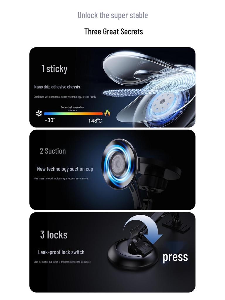 25W Magnetic Car Phone Holder with Wireless Charging and Suction Cup Mount