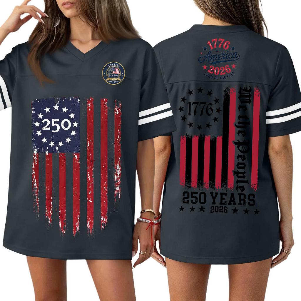Women's Casual Fashion V-Neck Sports Independence Day Print Short Sleeve Sports T-Shirt Top