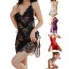 Women Sexy Lace Mini Babydoll Dress Floral Lace Side Split Full Slip Nightgown Mesh Sheer Halter Chemise Sleepwear