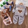 Conjunto de roupas de urso quente para bebê, pijama de desenho animado de inverno, 2 peças, terno infantil