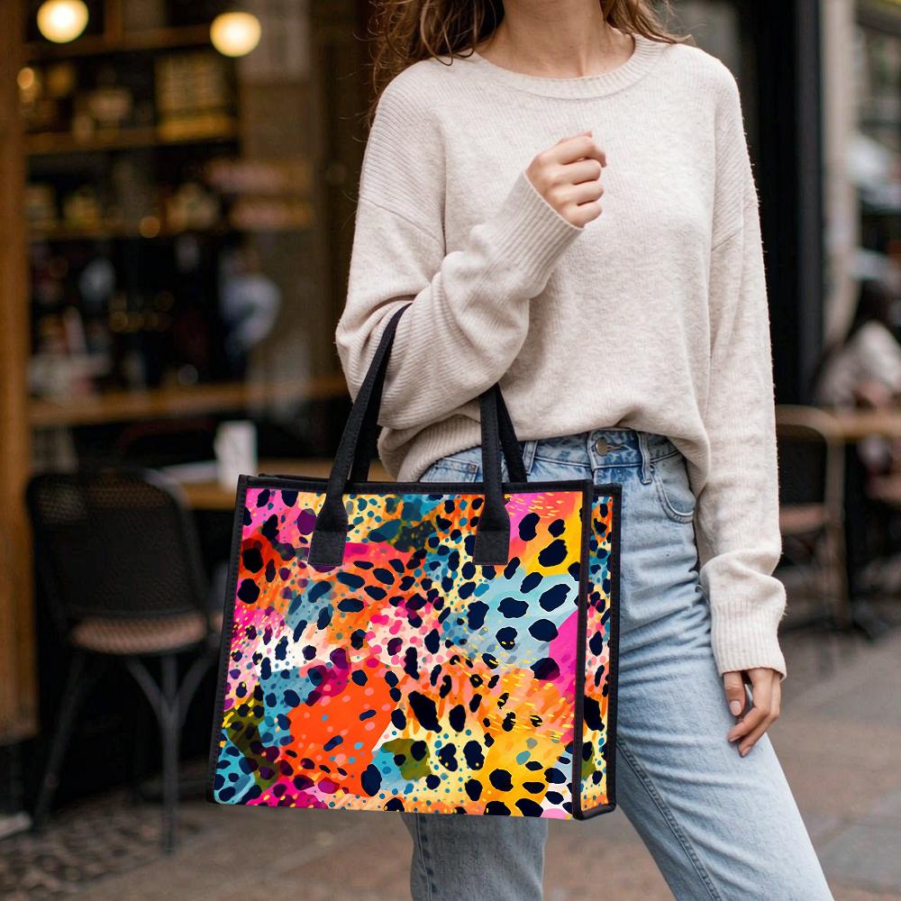 Colorful Leopard Print Tote Bag Portable Stylish Daily Shoulder Bag for Women Outdoor Commute Use