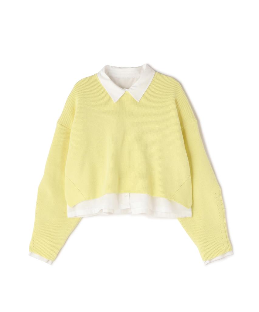Natural Beauty Basics Cropped Knit Sweater Shirt Women's & Set, Yellow/Off-White