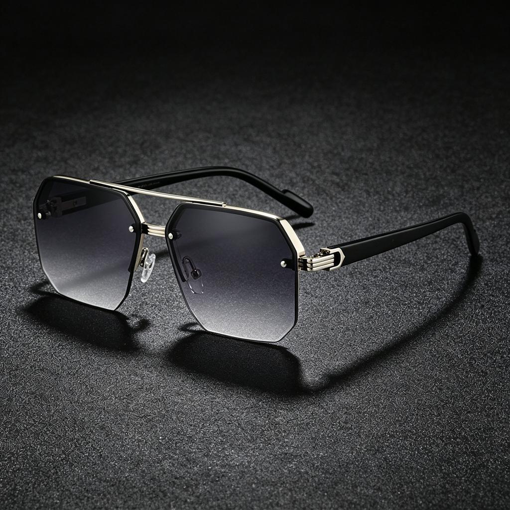 Occhiali da Sole da Uomo Metallici Quadrati Poligonali con Doppio Ponte Retro Oversize Occhiali da Sole alla Moda con Lenti Sfumate UV400 di Tendenza per Donna