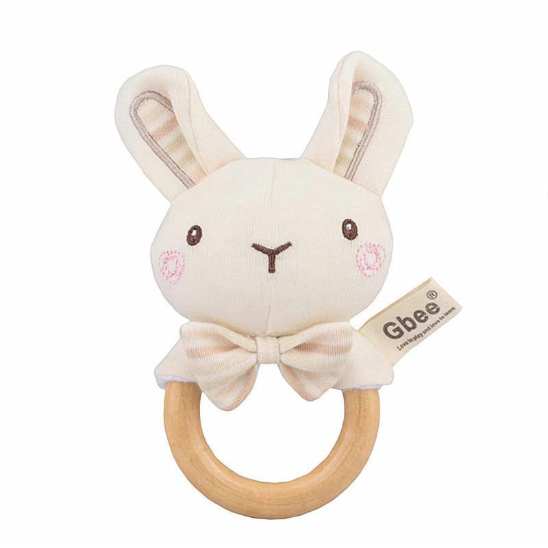 Organic Cotton Baby Rattle With Wooden Ring Animal Design Ideal Newborn Toy Rabbit