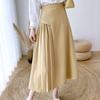Falda Sencilla Irregular Sólida Drapeada Plisada Femenina Primavera Temperamento Viajera Cintura Alta Línea A Largo Medio Falda de Traje