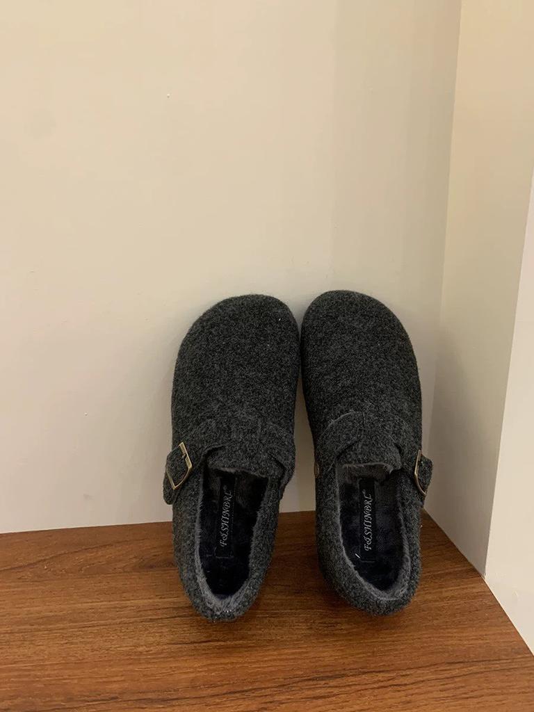 Leopard Print Mary Jane Fluffy Shoes Women's Winter 2025 New Ugly Cute Bread Cotton Shoes Velcro Flat Plush Single Shoes