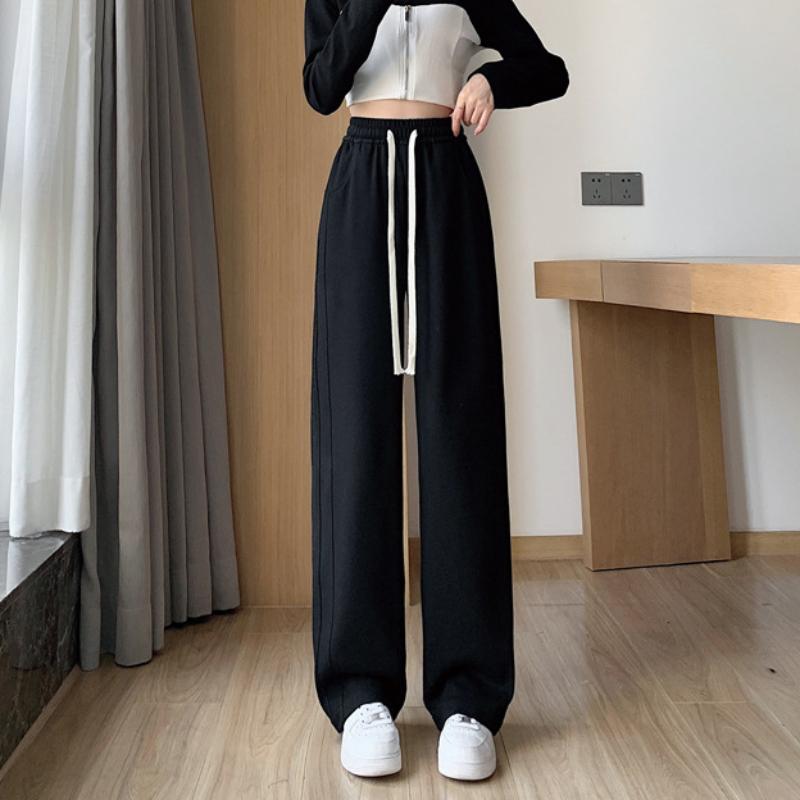 

Серые спортивные штаны для женщин Весенне-осенние Новые С высокой талией Свободные Прямые Брюки-бананы Повседневные Облегающие Широкие брюки XL