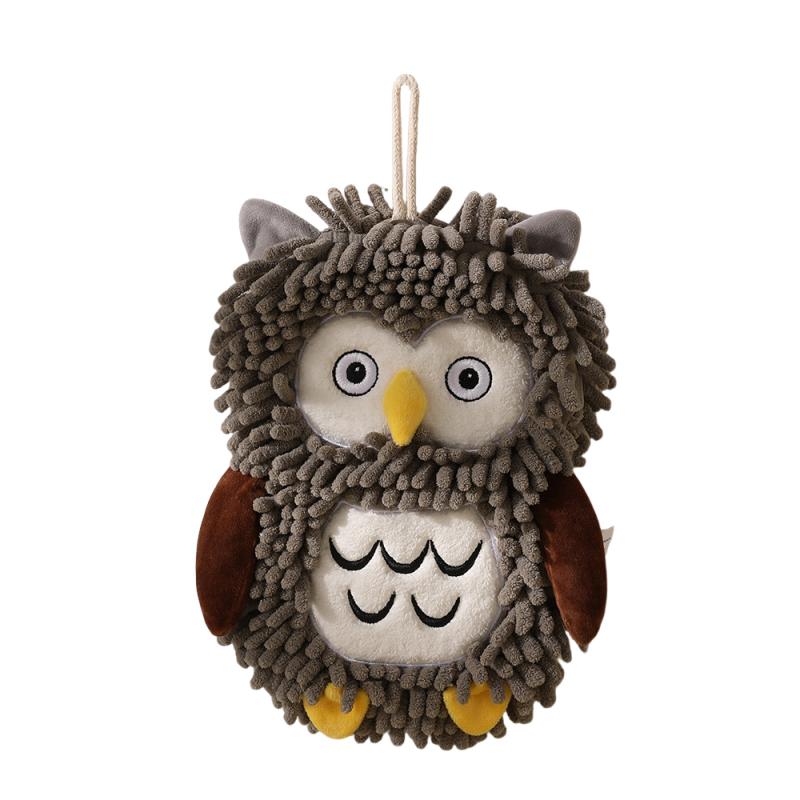 Cartoon Owl Chenille Hand Towel With Fuzzy Balls, Absorbent Fast-Drying Soft Hanging Towels For Bathroom And Kitchen