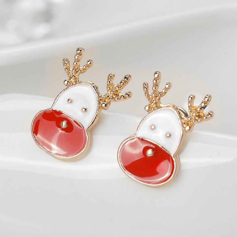 

S925 Silver Christmas Reindeer Dangle Earrings - Enamel Alloy Animal Design