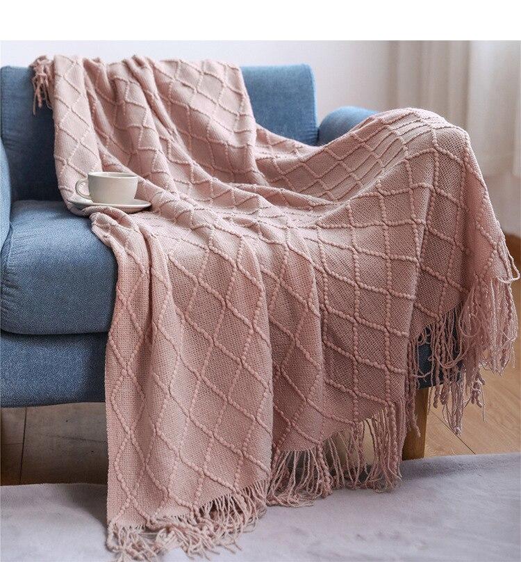 Coperta Plaid a Maglia con Nappe Morbida Stile Bohemien per Letto Divano Copriletto Decorazioni Coperte