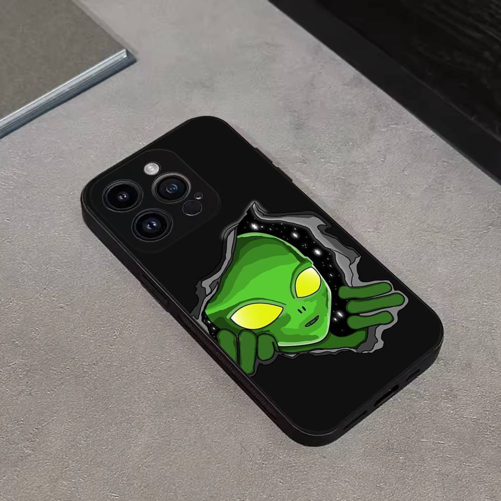Funny Space UFO Alien Thing Phone Case For iPhone 16,15,14,13,12,11 Plus,Pro Max,XS,X,XR,SE,Mini,8,7,Soft Silicone Black Cover
