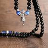 COAI 108-Bead Bracelet/Necklace with Obsidian and Kyanite, a Power Stone Prayer Beads for Wish-Fulfillment, Suitable for Men and Women, No Wrist Size
