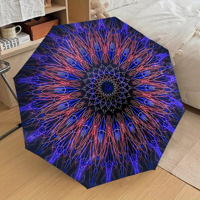 

1pc Abstract Mandala Design Fashionable Automatic Opening/Closing Folding Umbrella with 8 Iron Bones, Plastic Handle yy251015018