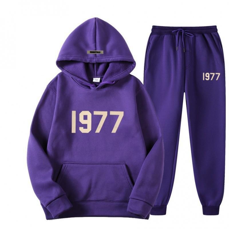 1977 Alphabet Men's and Women's Hoodies ESSENTIALS Double-line FOG Trendy High Street Loose Fleece Sweater Set
