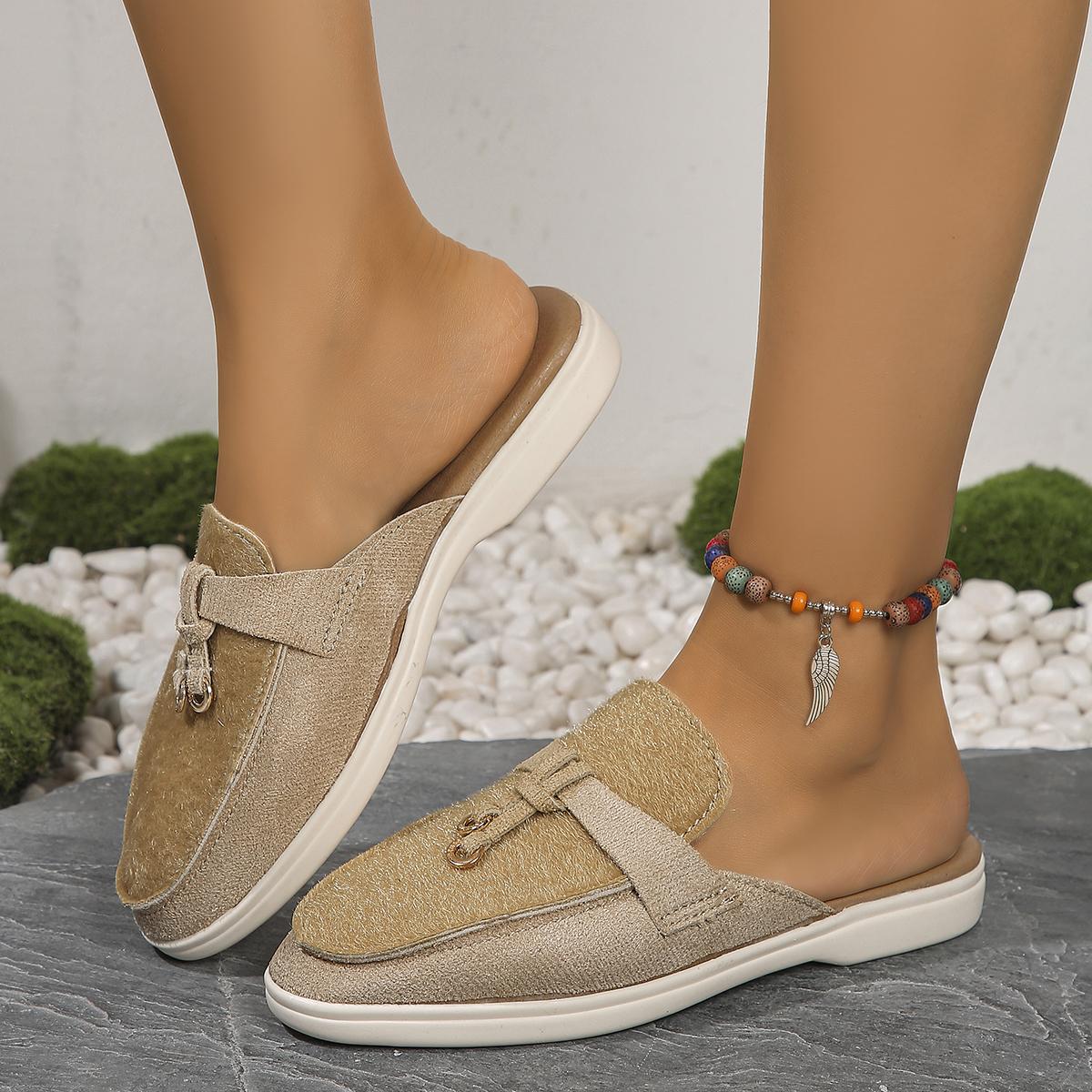 

Женские тапочки Новые повседневные мюли на плоской подошве с замком и кисточками Модные брендовые тапочки Удобные сандалии без застежек Шлепанцы для женщин 42 хаки