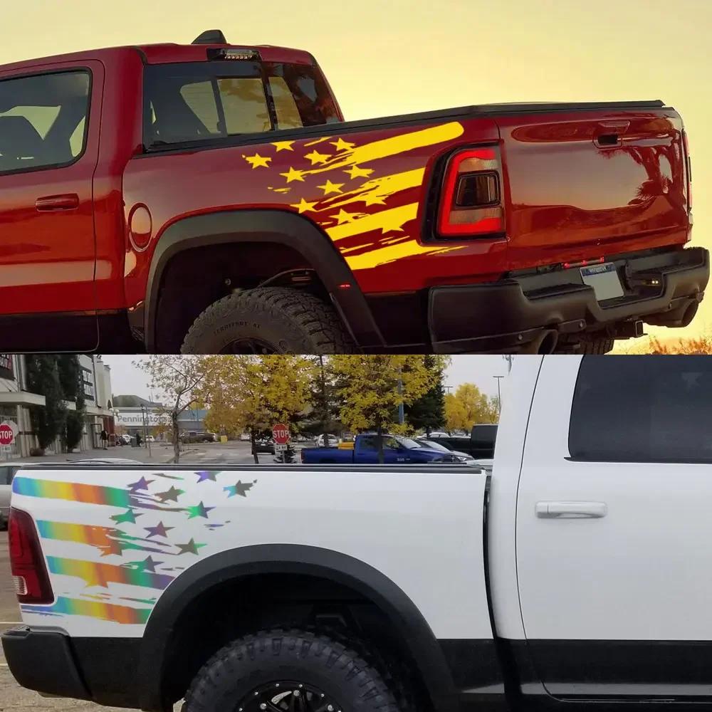 For Dodge RAM Pickup Rear Trunk Bed Side Stickers Truck Graphics American Flag Decor Cover Vinyl Decals Auto Tuning Accessories