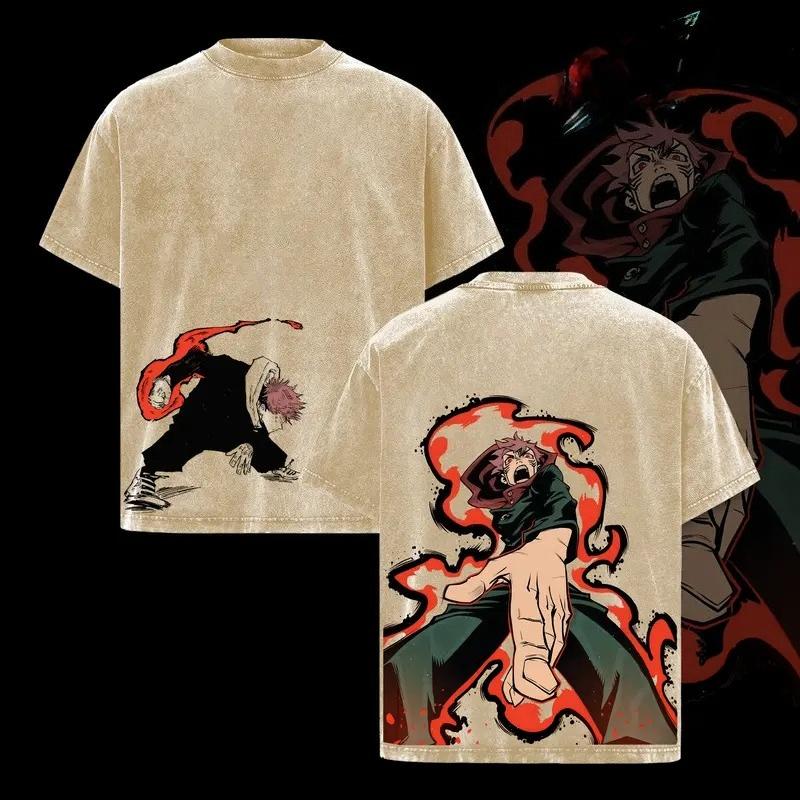 

Anime Jujutsu Kaisen Itadori Yuji Graphic T Shirt Men Women Clothing Oversized Tshirt Washed Cotton Tee Harajuku Casual T-shirt XXL коричневий