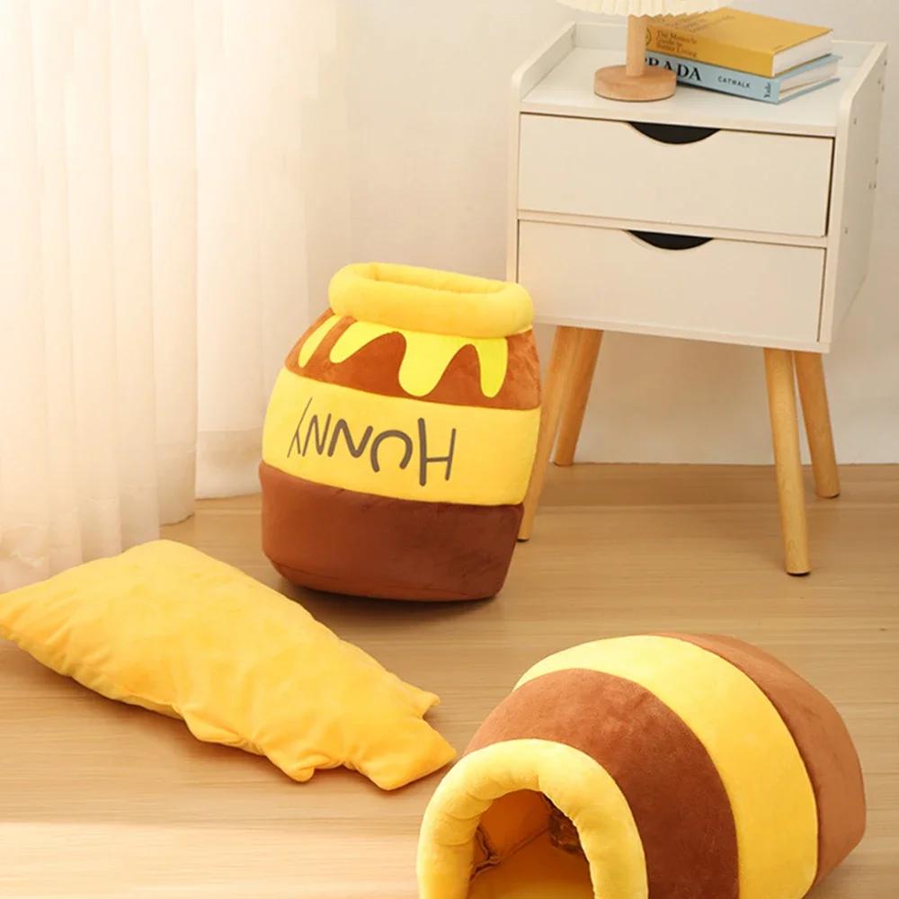 Bed for cat  House Removable Plush Mat Cats Four Seasons Cushion Basket Honey Jar Shape Machine  Pet Accessories