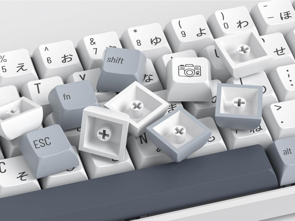 Ussixchare PBT Japanese Grey Keycap XDA Profile Custom Gaming Keycaps for ANSI US and Layout Cherry MX Switch Mechanical Keyboard Set, 129-Key
