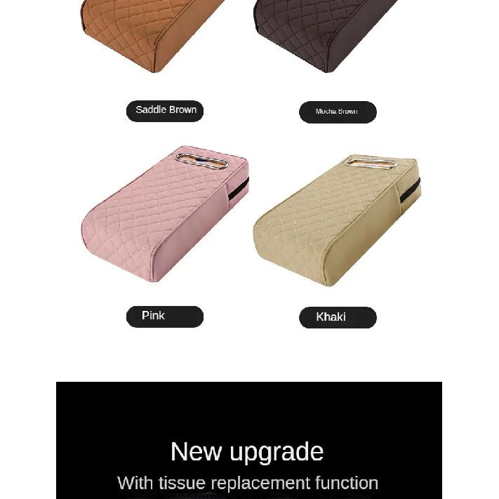 Car Armrest Cover Leather With Tissue Storage Memory Foam Height Pad Universal Auto Center Armrest Protective Cushion Support