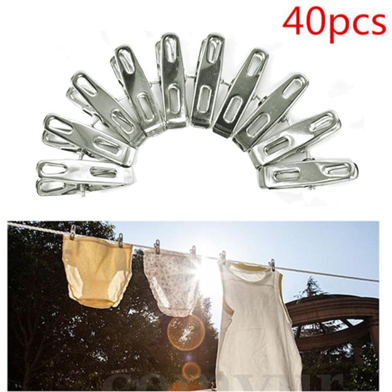 40pcs Practical Stainless Steel Clothes Pegs Clips Socks Clips Pins Clamps
