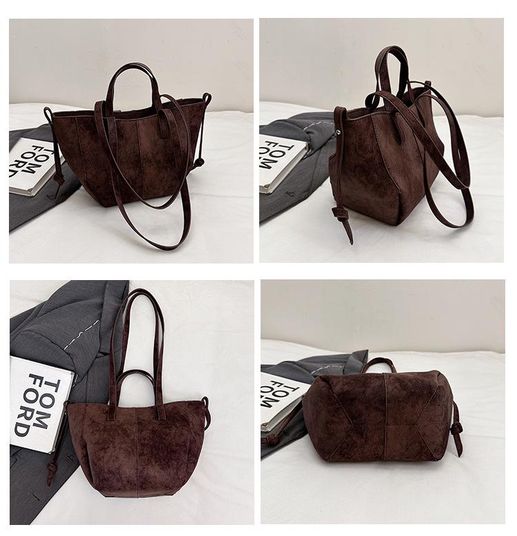 Retro Suede Tote Bag: Women's Large-Capacity Shoulder & Underarm Handbag In Lazy, Versatile Style