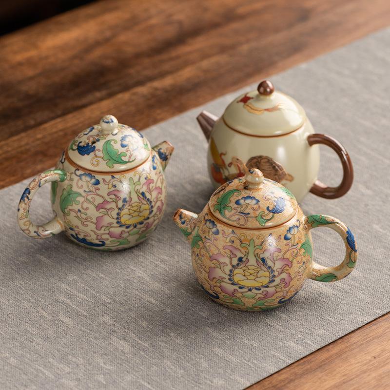 Full Color Yellow Ru Kiln Teapot, Single Pot Opening Can Raise Agate Into Glaze, Hand-brewed Teapot Gift Box, Business Accompaniment