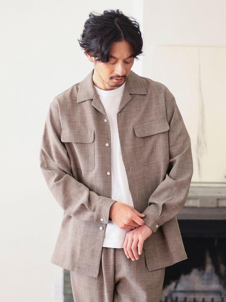 B.:MING LIFE STORE by BEAMS Herrenhemd mit offenem Kragen in Leinenoptik, Größe M, TAUPE, Größe L/S, Geeignet zur Koordination