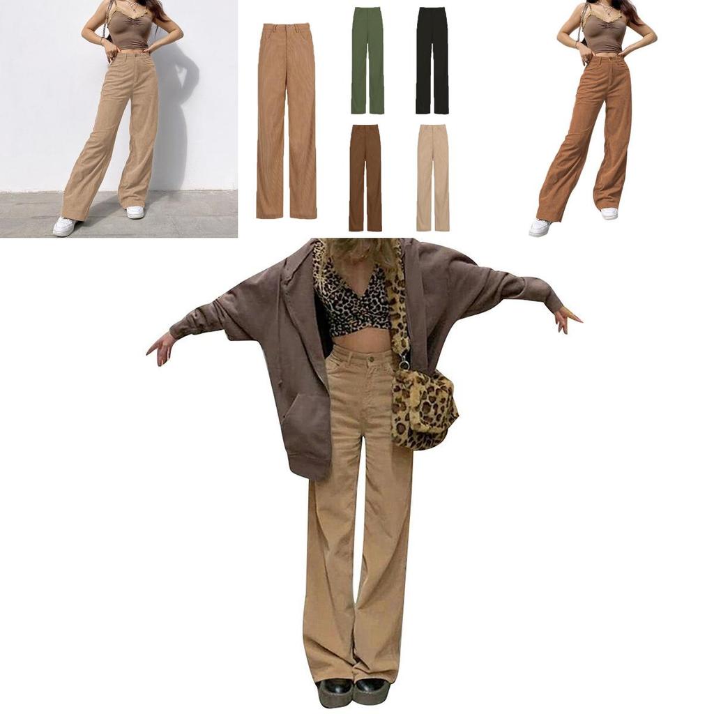 Color Solid Womens High Waist Wide Leg Slimming Casual Fashion Pants Corduroy