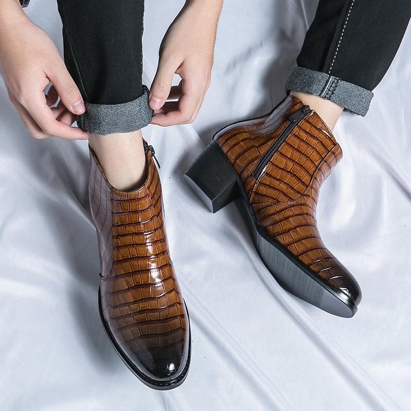 Mode Braun Herren Chelsea Boots Designer Luxus Hochhackige Stiefel Herren Absatz Kleid Lederschuhe Business Casual Stiefelette Herren