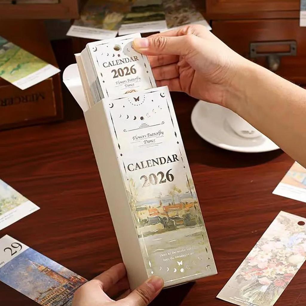 2026 Tischkalender Mini-Klappkalender Retro Europäischer Stil Ölgemälde Kalender Bürobedarf Elegante Geschenke für Freundin