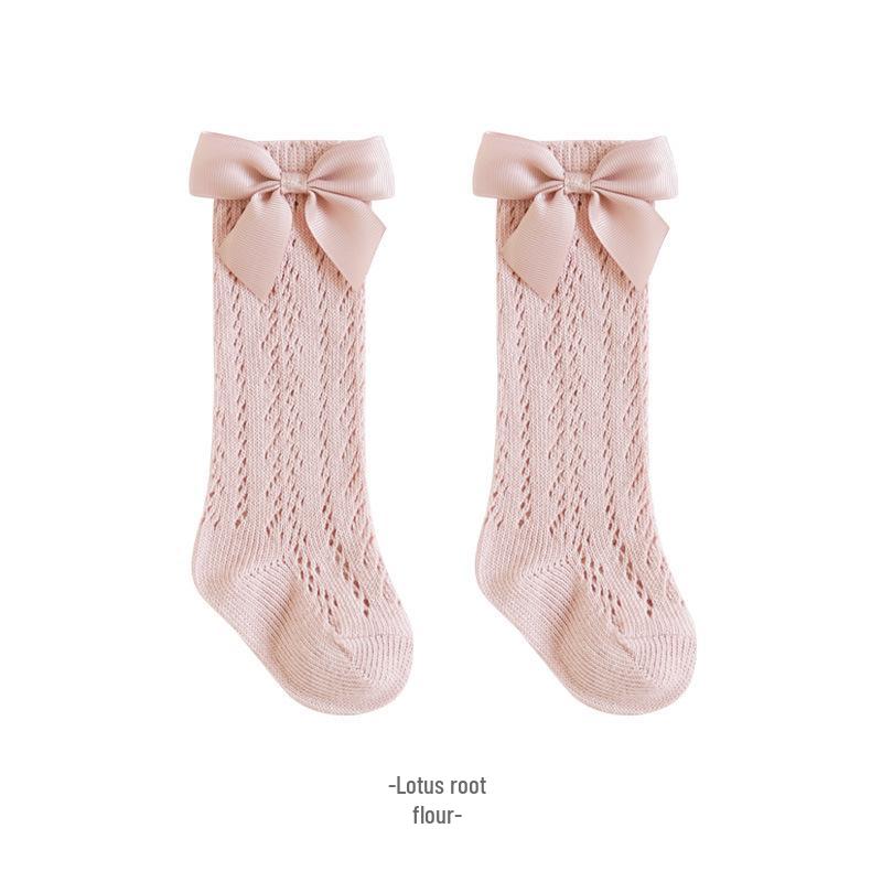Baby Girl Bow Princess Mesh Over-the-Knee Socks - Breathable Spring/Summer Style