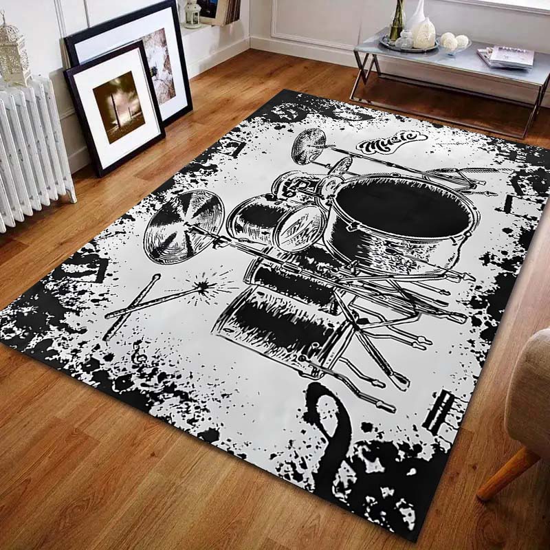 Alfombra Creativa con Estampado de Batería de Varios Tamaños para Sala de Estar, Dormitorio, Mesita de Noche, Mesa de Sofá, Felpudo, Alfombra Decorativa para el Hogar, Tamaño Grande