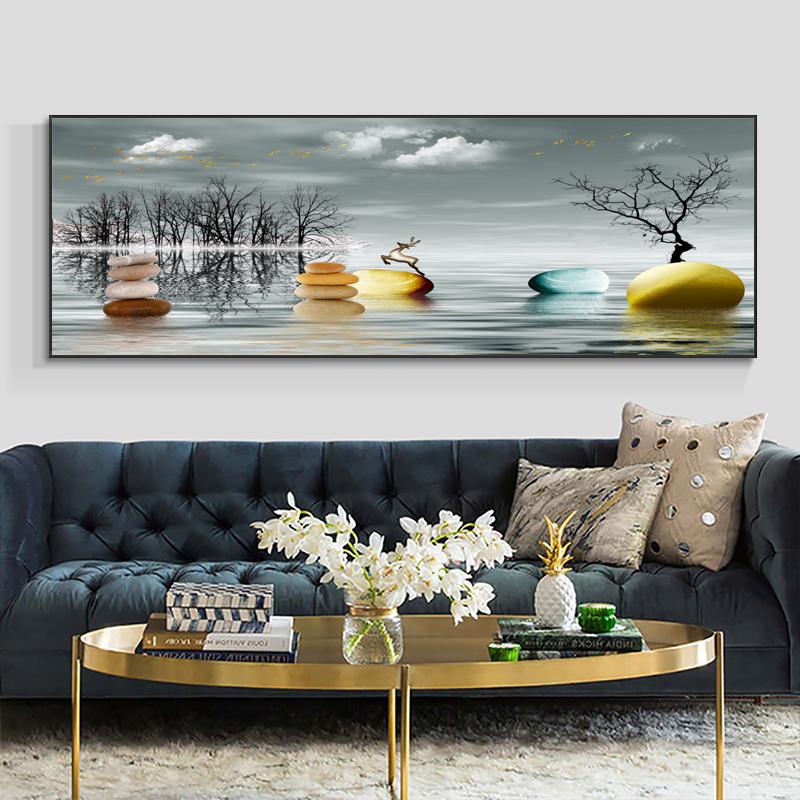 Abstract Golden Lucky Stone Posters and Prints Modern Canvas Painting Wall Art Pictures for Living Room Deer Home Decor No Frame