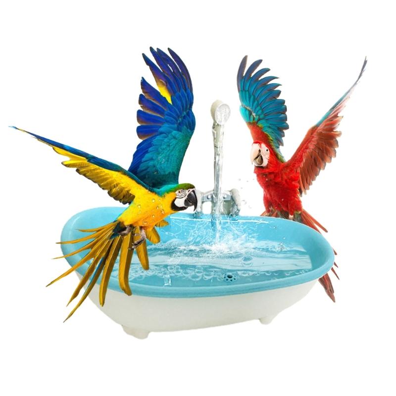 Bird Automatic Bathtub with Water Injections Hole Washing Cleaning Plastic Parrot Bath Parakeets Caged Bird Supplies