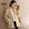 Women Suit Coat Lapel Long Sleeve Single Breasted Jacket with Pockets Solid Color Loose Fit Leisure Outwear Business Casual For