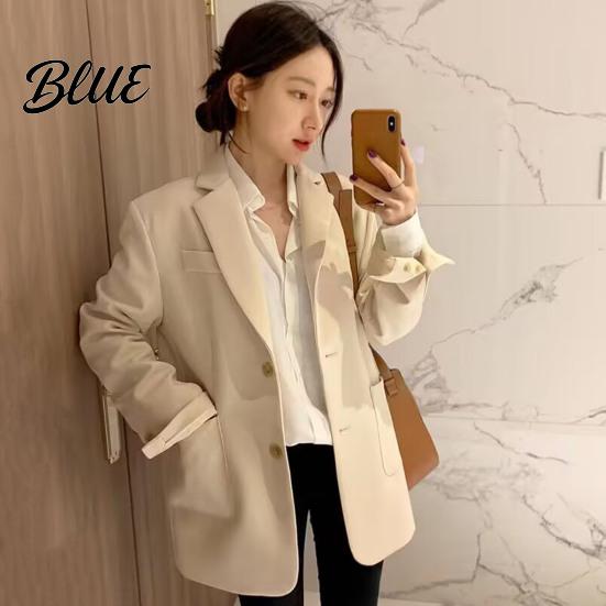 Women Suit Coat Lapel Long Sleeve Single Breasted Jacket with Pockets Solid Color Loose Fit Leisure Outwear Business Casual For