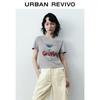 UR 2025 Autumn Women's Letter Print Slim Short Sleeve T-shirt