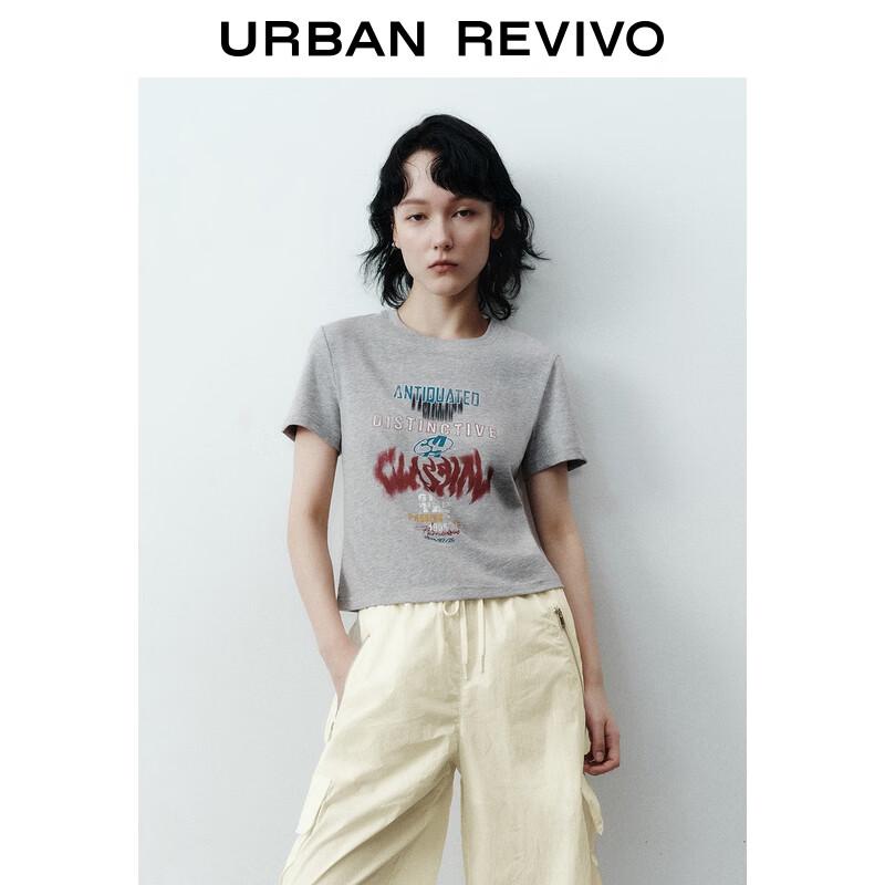 UR 2025 Autumn Women's Letter Print Slim Short Sleeve T-shirt