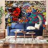Japanese Dragon Tapestry Oni Mask Wall Hanging Aesthetic Anime Tapestry Art for Men Bedroom Living Room Flannel Fabric