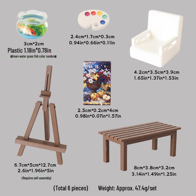 Mini Dollhouse Easel and Table Set - DIY Painting Board and Chair Accessories for Fish Tank or Scene Decor