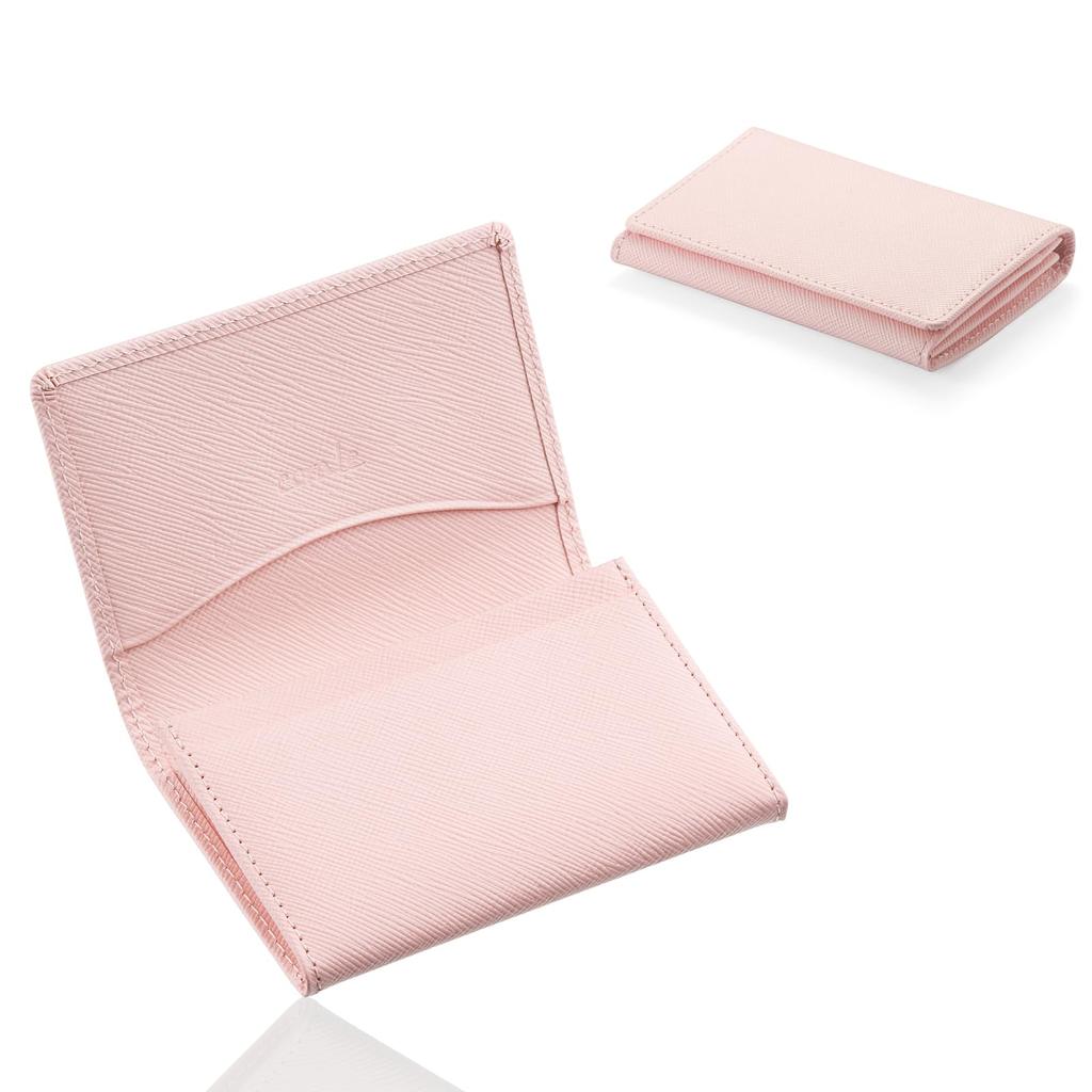 Corale Women's Business Card Holder, Genuine Prism Leather, Holds 50 Cards, Simple and Stylish (Sakura Pink)