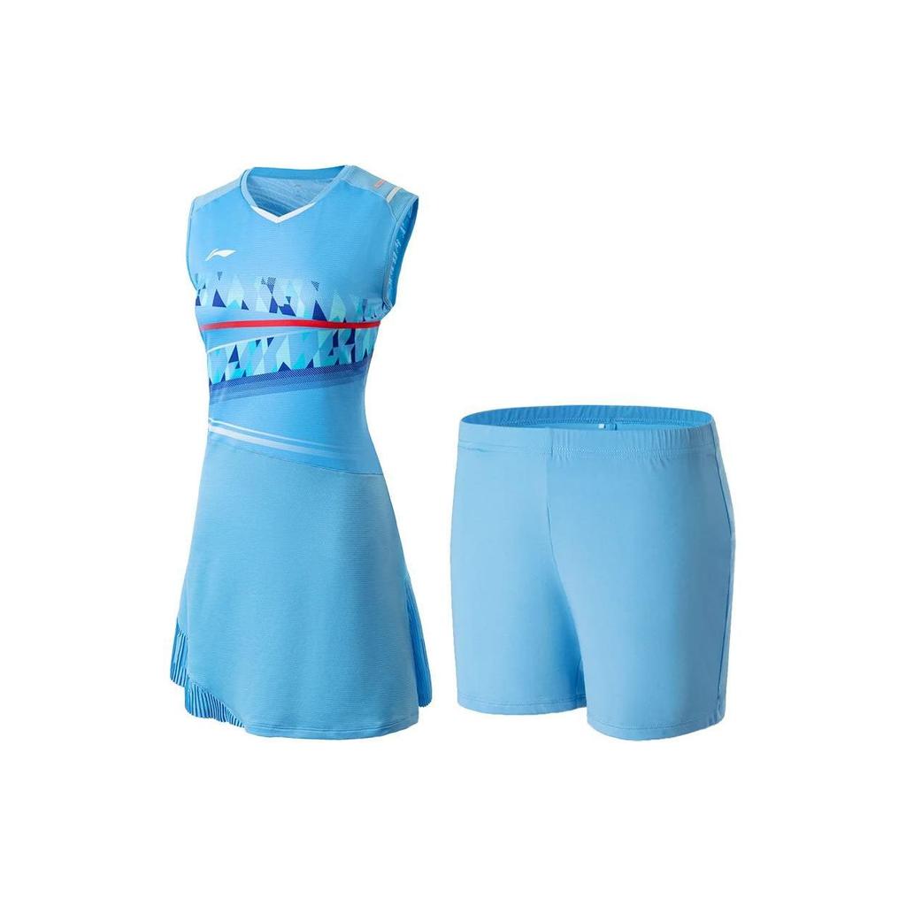 Li Ning Badminton Series Spliced Quick-Dry Cool Antibacterial Slim Fit Dress Set Women Dress Set Bright-Sky-Blue ASKU114-3